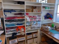 3 x Shelving units’ contents to include: Aprons, Children’s Clothing and Chopping Boards