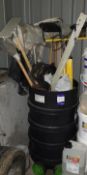 Plastic barrel & contents to include floodlights, screed floats etc.