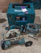 Makita DH5680 cordless stihl saw, Makita GA463 cordless angle grinder & Makita 240v G329 jigsaw