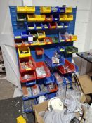 Mobile lin bin rack and contents to include various screws, bolts, crimps, wago’s etc.