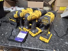 3 x Dewalt DCD776 drills (18v) 1 x Dewalt DCD778 drill (18v) with 4 2ah batteries and 4 DCB107