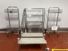 3x Mobile Steps & 2x Equipment Trollies