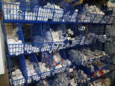 12 x Wire Baskets, and Contents comprising assortment of plastic pipework, components, and fixings,
