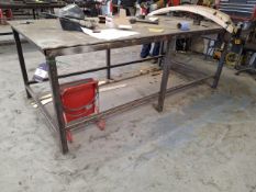 Inhouse fabricated workbench with steel frame and steel top, 8ft(L) x 4ft(W) x 3ft(H)