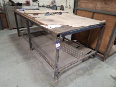 Inhouse fabricated steel framed bench with wooden top, 8ft x 4ft