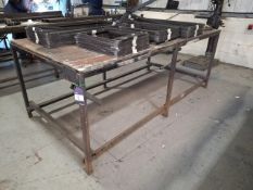 Inhouse fabricated workbench with steel frame and wooden top, 8ft(L) x 4ft(W) x 3ft(H)
