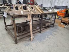 Inhouse fabricated workbench with steel frame and wooden top, 8ft(L) x 4ft(W) x 3ft(H)