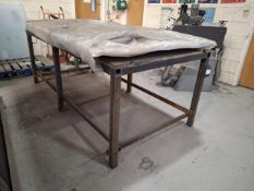 Inhouse fabricated steel framed wooden topped workbench 8ft x 4ft (excludes stock to top)