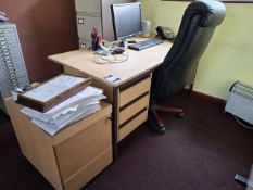 Wood effect desk with inbuilt pedestal with additional 3 drawer pedestal and operators chair
