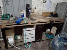 Workbench and contents to include vice, riveter, bench press etc.