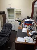 Contents to office to include 2 x desks, 2 x microwaves, Filing cabinet, Operator chair, Hotpoint