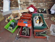 Quantity of hand tooling to include bolt croppers, spanners, palm sander, screwdrivers etc.