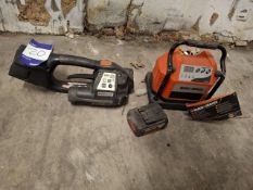 Signode BXT2-19 banding machine with Black and Decker battery charger and Bosch 18v 4ah battery