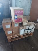 Pallet of various tag pins, staples and 4” wire loop