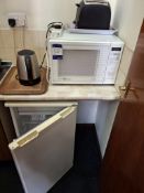 Loose and removable contents to kitchen to include microwave, fridge, toaster, kettle, toastie