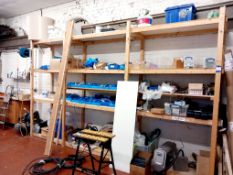 Large quantity of various component stock to 6x shelving units to include; valves, circuit boards,