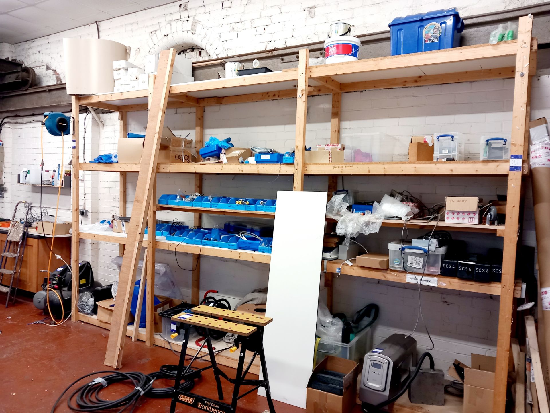 Large quantity of various component stock to 6x shelving units to include; valves, circuit boards,