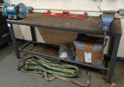 Fabricated Engineers Workbench (Approx. 1800 x 600), with fitted Clarke 8" Bench Grinder, and