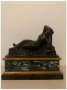 Italian, After the Antiquity - Sleeping Ariadne. Bronze on a giallo antico and verde antico marble