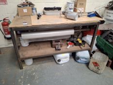 Steel bench with MDF top with M10X55 bolts, spray gun, screen wash, thinners