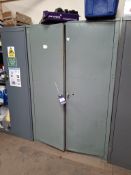 Double door steel cabinet and contents to include Titan hammer drill, Parkside regulator and airline