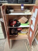 Wooden cabinet with quantity of air line hose, gloves etc.