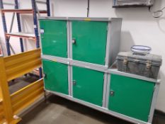 BANK OF 5X LOCKERS AND SINGLE BAY OF SHELVING