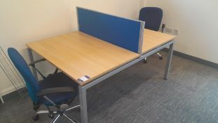 2 person desk pod light oak effect with privacy screen 1200 x 1650mm with 2 chairs