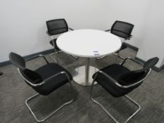 Round meeting table white 1000mm with 4 upholstered chrome framed chairs