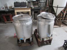 2 modified heating boilers with fittings, hop spider, mash pipe, heat exchanger, transfer pump and