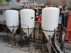 3 Plastic conical fermentation vessels, 200L