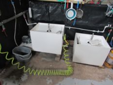 Cask washing system with caustic wash and cold water rinse