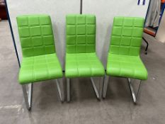 3 x Green Leather Effect Cantilever Chairs