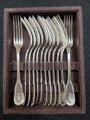 Ercuis French hallmarked silver set of 12 x place forks (624g)