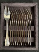 Ercuis French hallmarked silver set of 12 x pastry forks (336g)