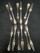 Ercuis French hallmarked silver set of 12 x snail forks (324g)