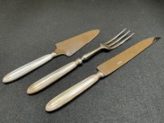 Ercuis French hallmarked silver handled carving set and cake/pie spatula