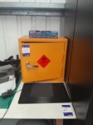 Table top COSHH cabinet, table pedestal, small quantity of hand tools and Sunlu 3D plastics