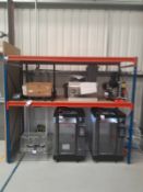 Ikea FANBYN high bar table, swivel chair, 2-tread stepladder and bay of boltless steel shelving (