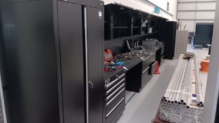 Dura modular workstation comprising of 2 x double door cabinets, 2 5-drawer tool chests, 2 double