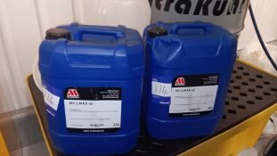 2 x 20 litre containers Millmax 46 hydraulic oil (one unopened) - Located in Unit 2, Ground Floor