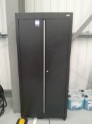Dura steel double door cabinet and contents to include Insize micrometers and other measuring