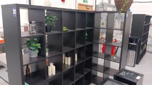 2 wood effect shelving units & contents