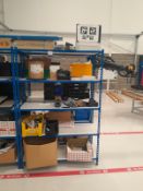 2 x bays boltless steel shelving and contents including pneumatic fittings, CAT 5 cable, air hose,