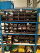 Bay of boltless steel shelving and contents of Festo pneumatic couplings, connectors, regulators etc