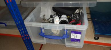 Contents of plastic container to include miscellaneous CCTV cameras and other