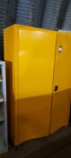 Yellow steel cabinet and contents to include various part used solvents, paints and other