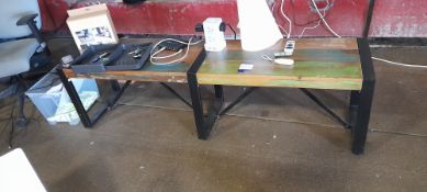 Steel framed low wooden bench (contents excluded)