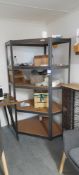 2x Lightweight shelving units and contents of consumables and cleaning products