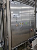 2x Stainless Steel control cabinets and contents. Rittal 3 door on stand 1.8 x 0.6 x 2.5m high and